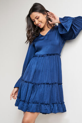 Navy Solid Flared Dress, Navy, image 1